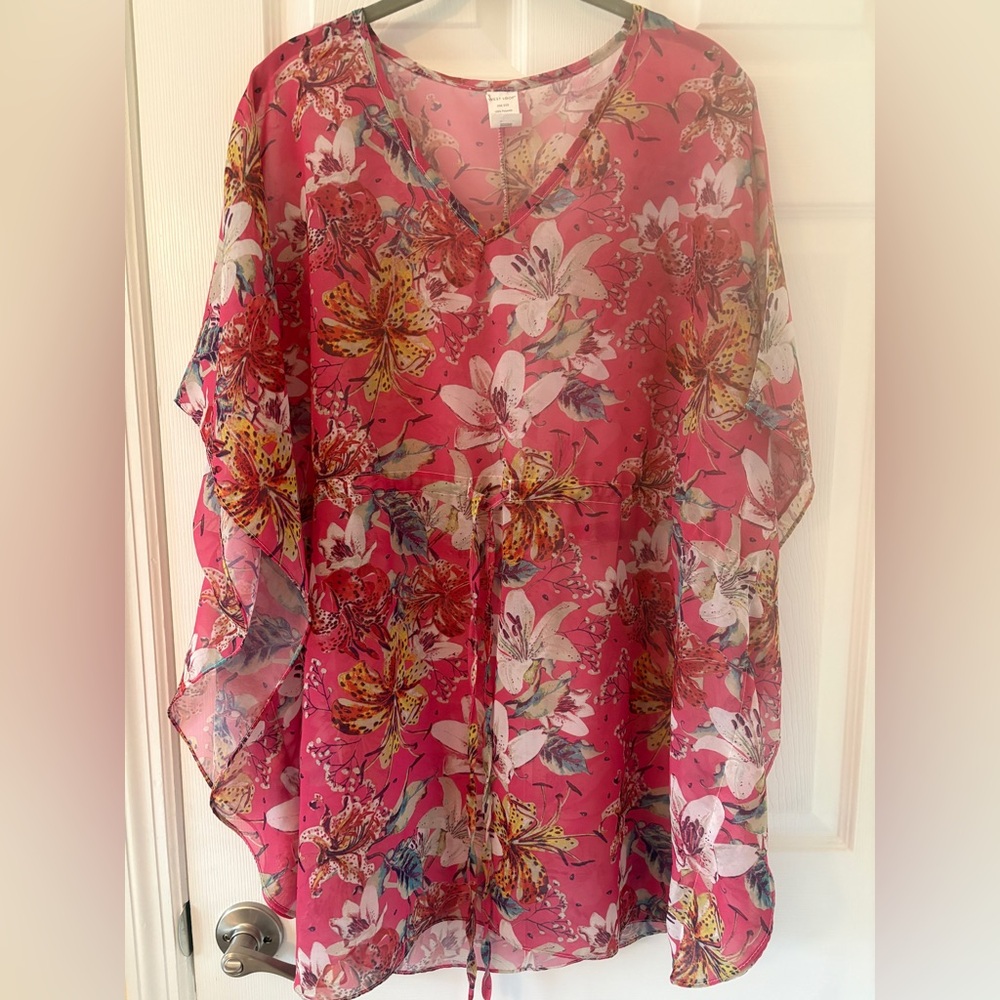 EUC, West Loop Pink Floral Sheer Cover-Up, OS
